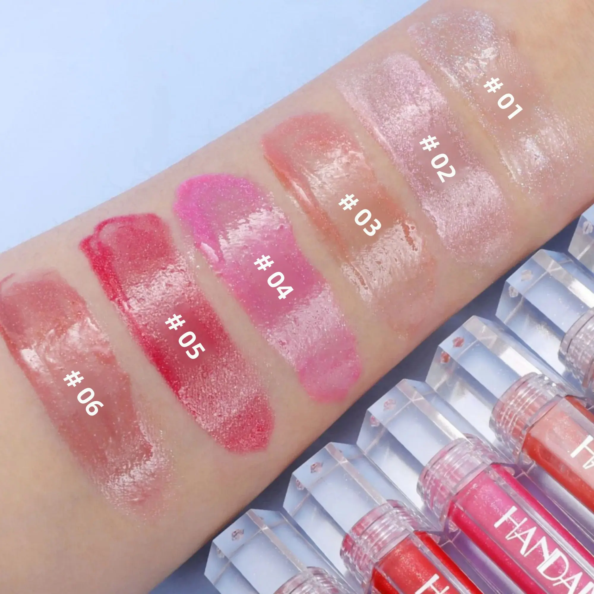 HANDAIYAN Lip Gloss Plumping Glitter Jelly Nude Red Liquid Lipstick Waterproof Moisturizing Oil Infused Long Lasting Sexy