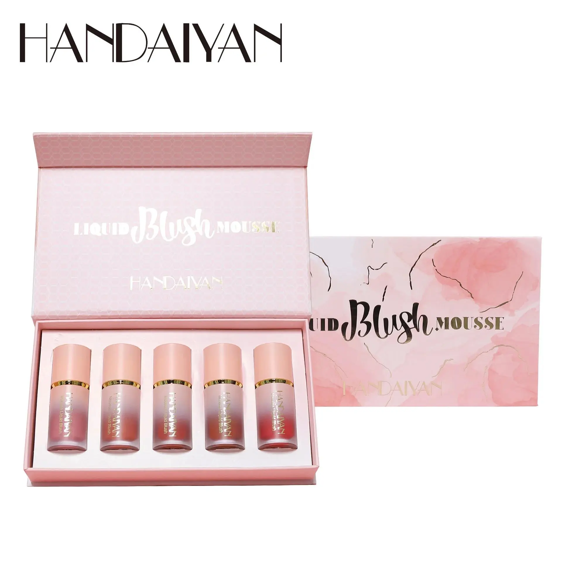 HANDAIYAN Liquid Blush Gift Set High Pigment Long Lasting Cheek Lip Makeup Blusher With Sponge Tip Easy Apply