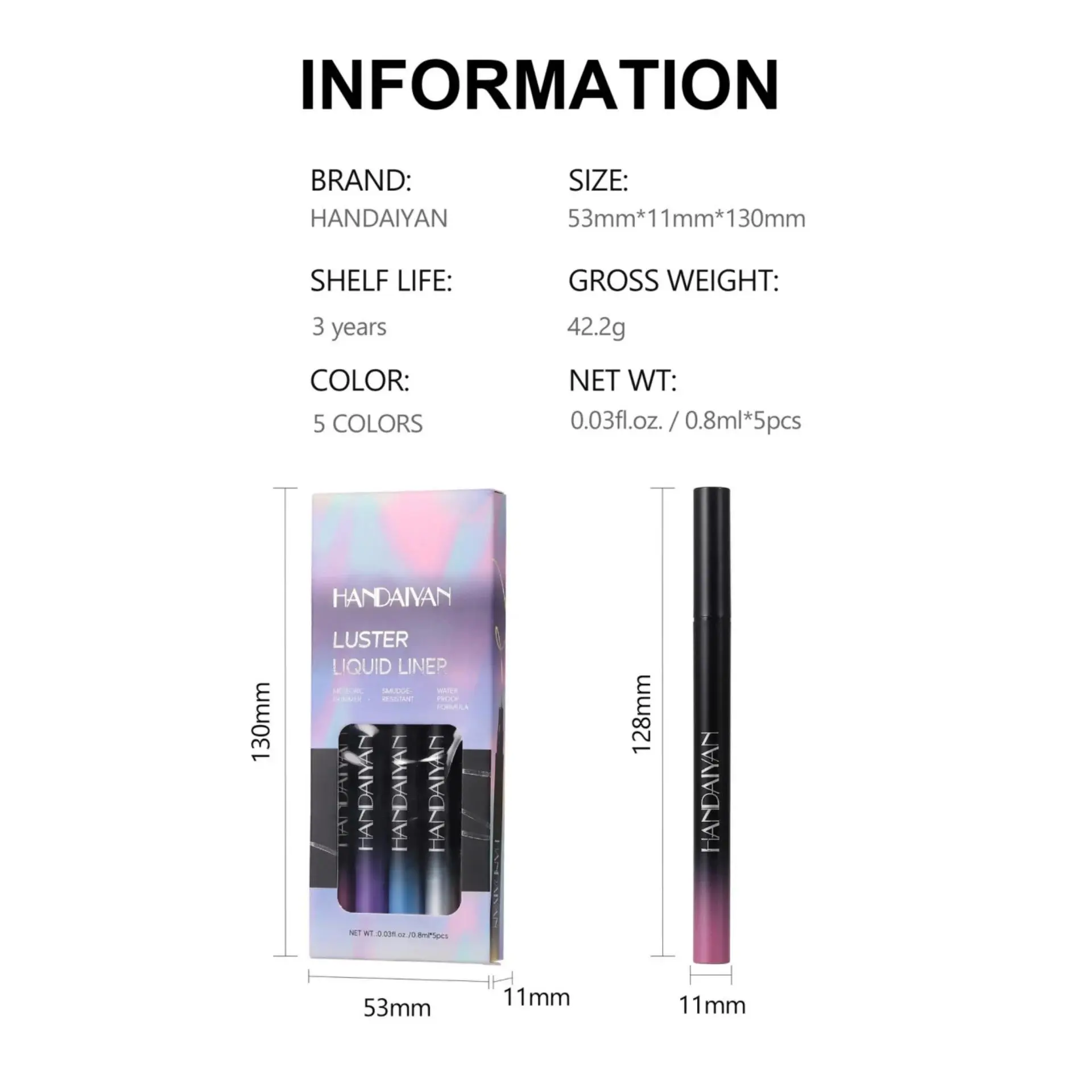 5 Colors Waterproof Glitter Liquid Eyeliner Set Long Lasting Shiny Sparkle Eye Makeup Pen Kit For Women Girls
