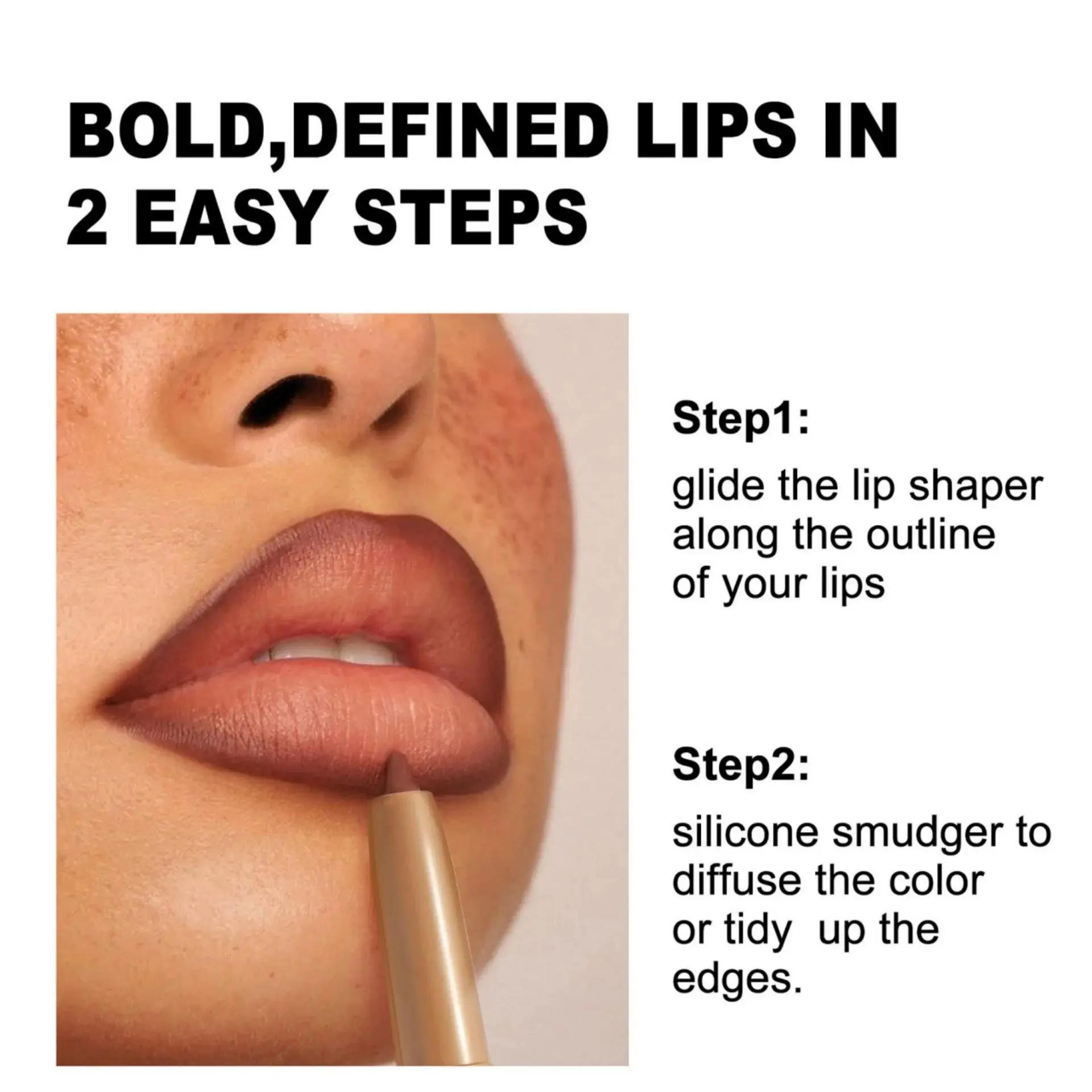 HANDAIYAN Dual Ended Lip Contour Pencil Waterproof Coffee Brown Lipstick Primer Silicone Brush Precision Liner