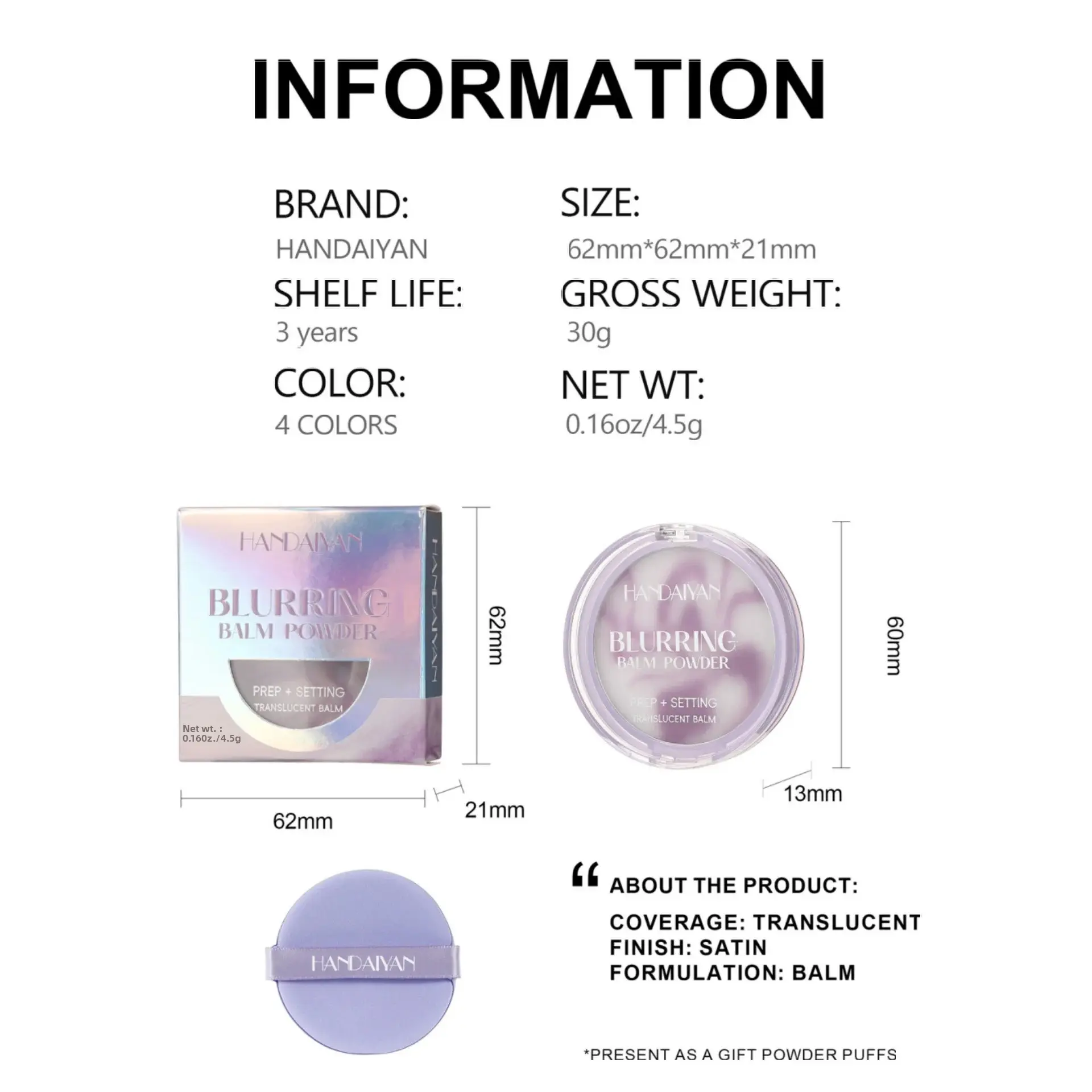 HANDAIYAN Setting Powder Cream Oil Control Long Lasting Sweat Proof Loose Powder For Face Makeup Translucent Finishing