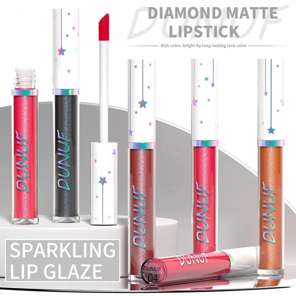 Set of 6 Shimmery Lipsticks with Diamond Sparkle Metallic Gloss Waterproof Long Wear Lip Glaze Makeup