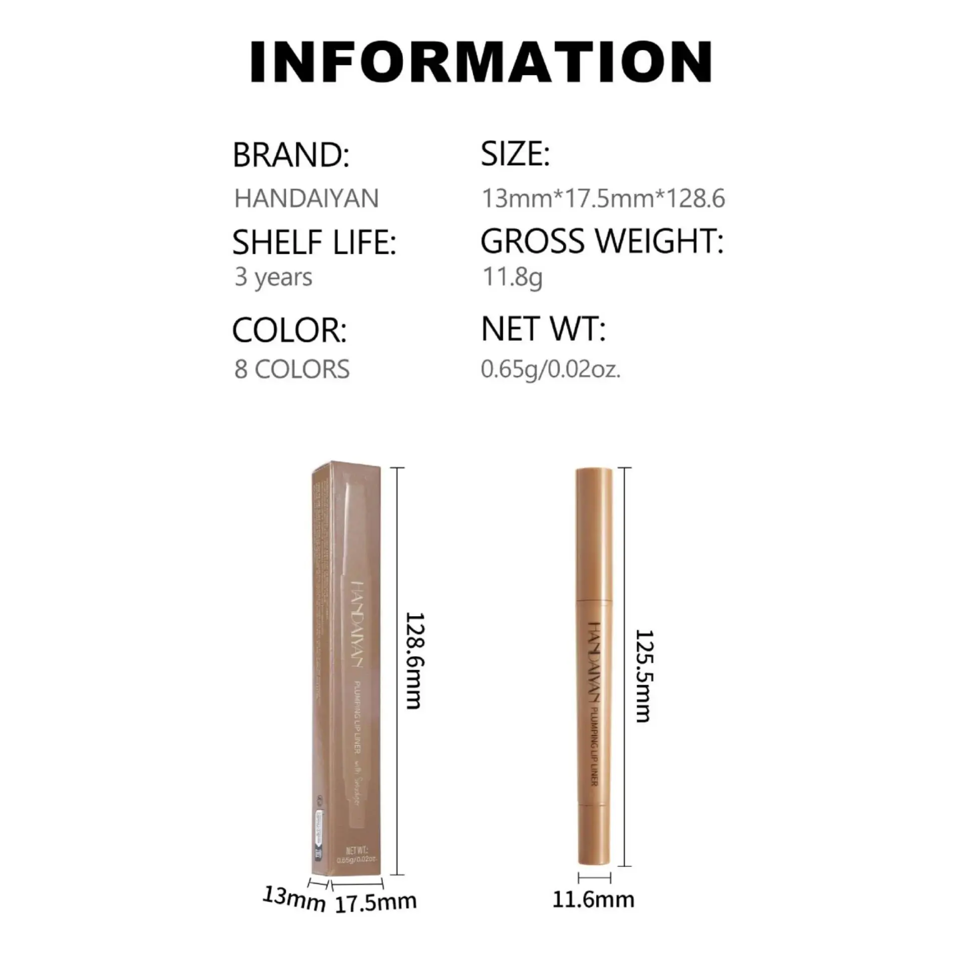 HANDAIYAN Dual Ended Lip Contour Pencil Waterproof Coffee Brown Lipstick Primer Silicone Brush Precision Liner