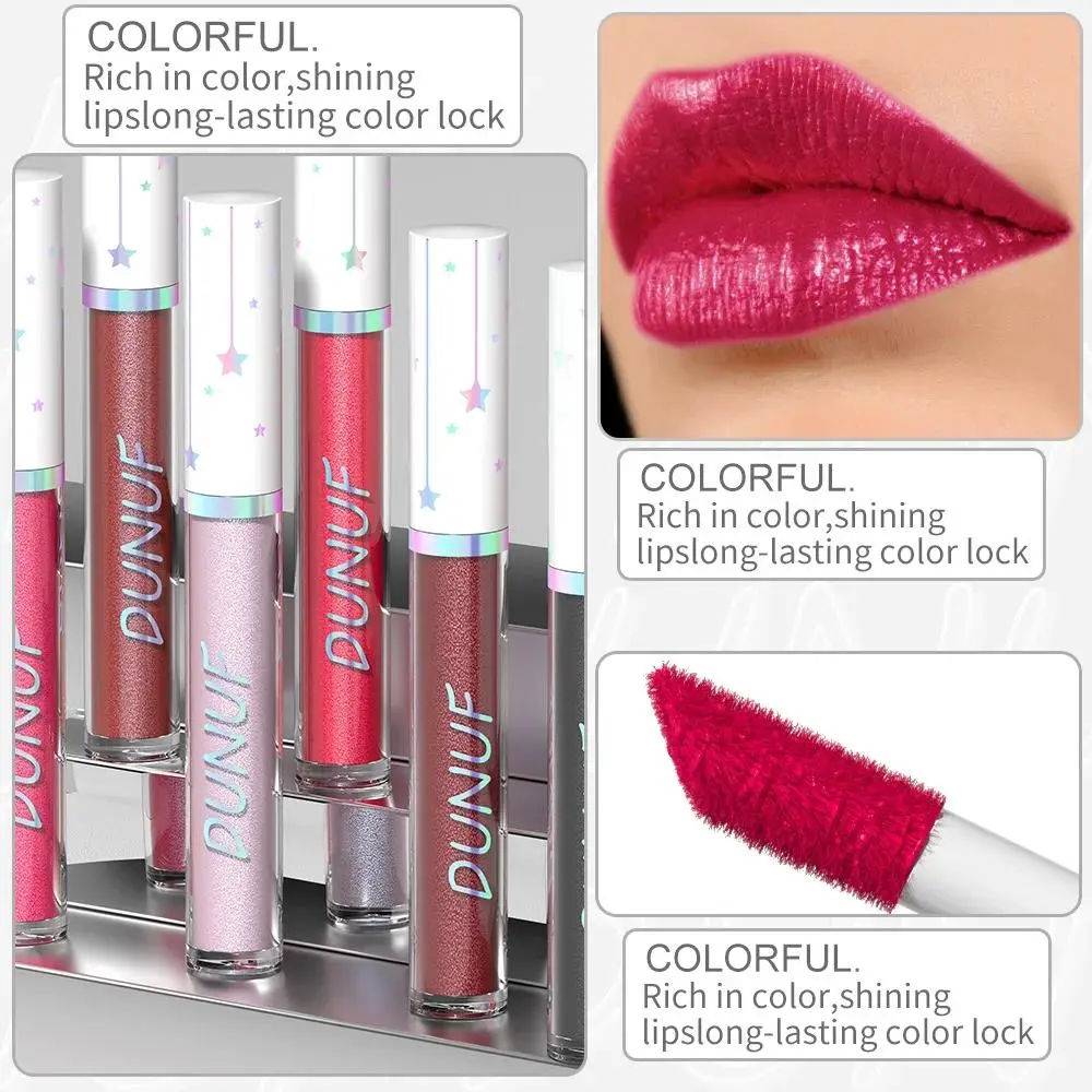 Set of 6 Shimmery Lipsticks with Diamond Sparkle Metallic Gloss Waterproof Long Wear Lip Glaze Makeup