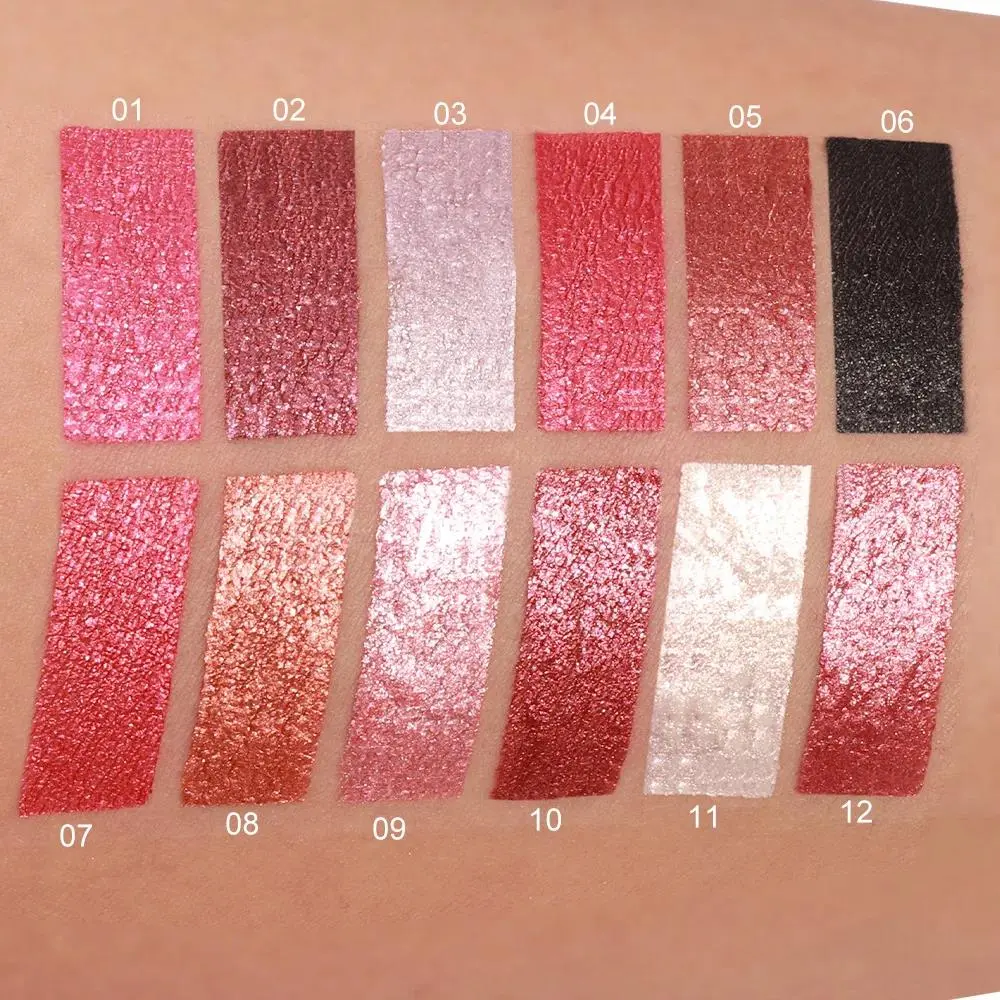 Set of 6 Shimmery Lipsticks with Diamond Sparkle Metallic Gloss Waterproof Long Wear Lip Glaze Makeup