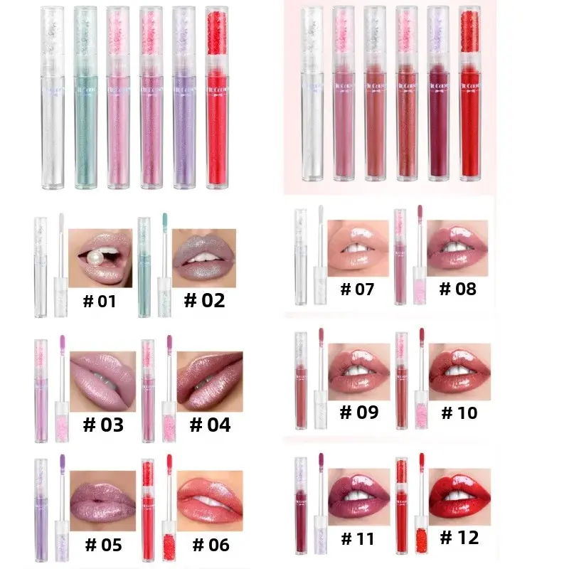 Pearlized Diamond Lip Oil Gloss Set 6 Shades Waterproof Moisturizing High Shine Lipgloss Luxe Gift Box for Women