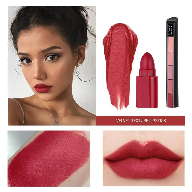 Velvet Mist Matte Lipstick 5 Colors Set Super Smooth Moisturizing Non Transfer Long Wear Lip Tint Makeup 5pcs