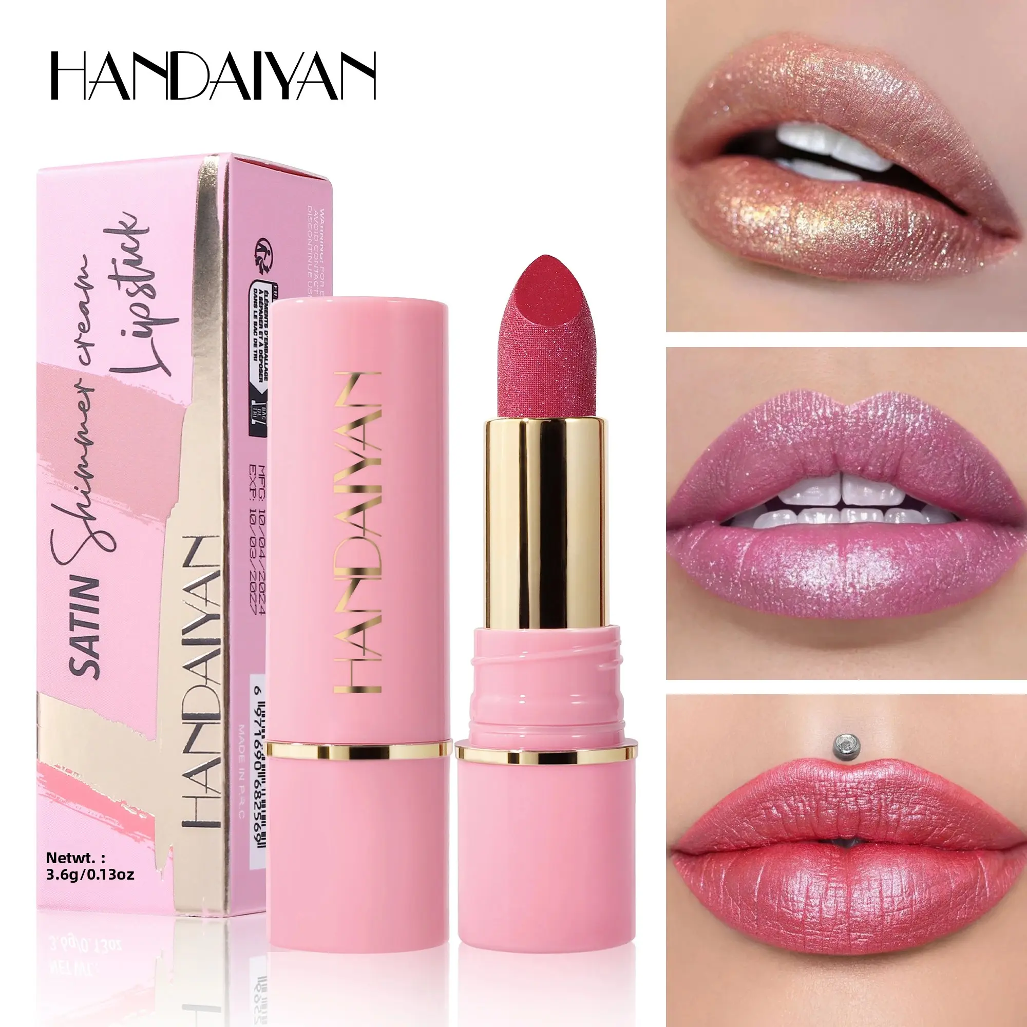 8 Colors Glitter Diamond Lipstick Long Lasting Metallic Purple Pearlescent Pink Brown Sparkle Makeup Cosmetic Waterproof