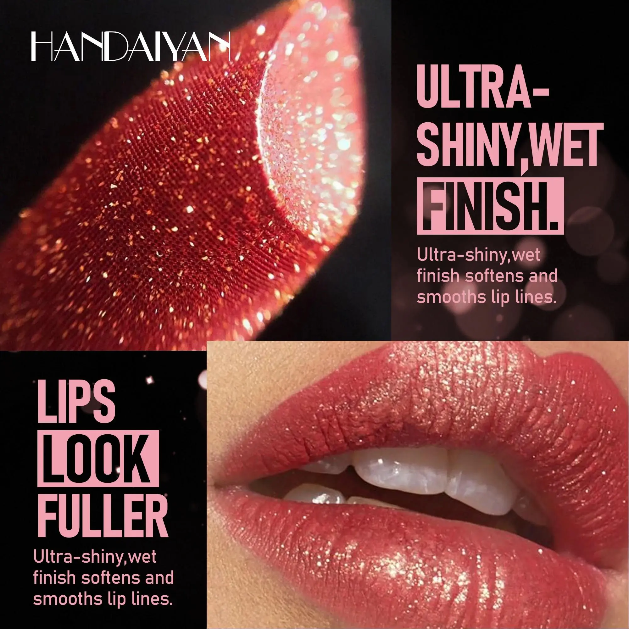 8 Colors Glitter Diamond Lipstick Long Lasting Metallic Purple Pearlescent Pink Brown Sparkle Makeup Cosmetic Waterproof