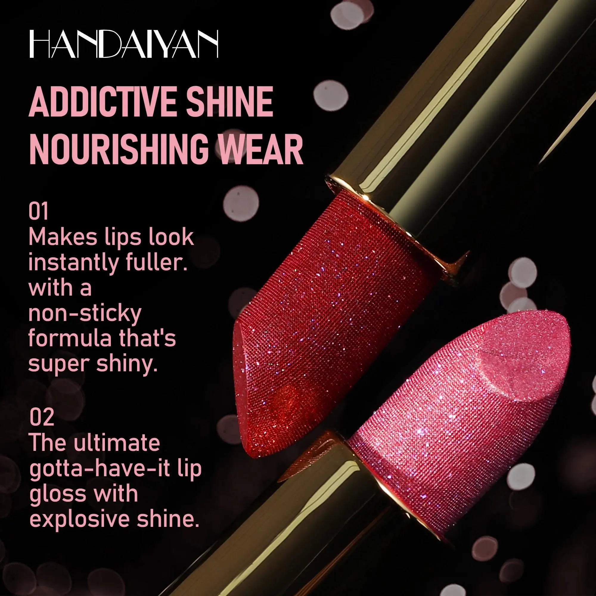 8 Colors Glitter Diamond Lipstick Long Lasting Metallic Purple Pearlescent Pink Brown Sparkle Makeup Cosmetic Waterproof