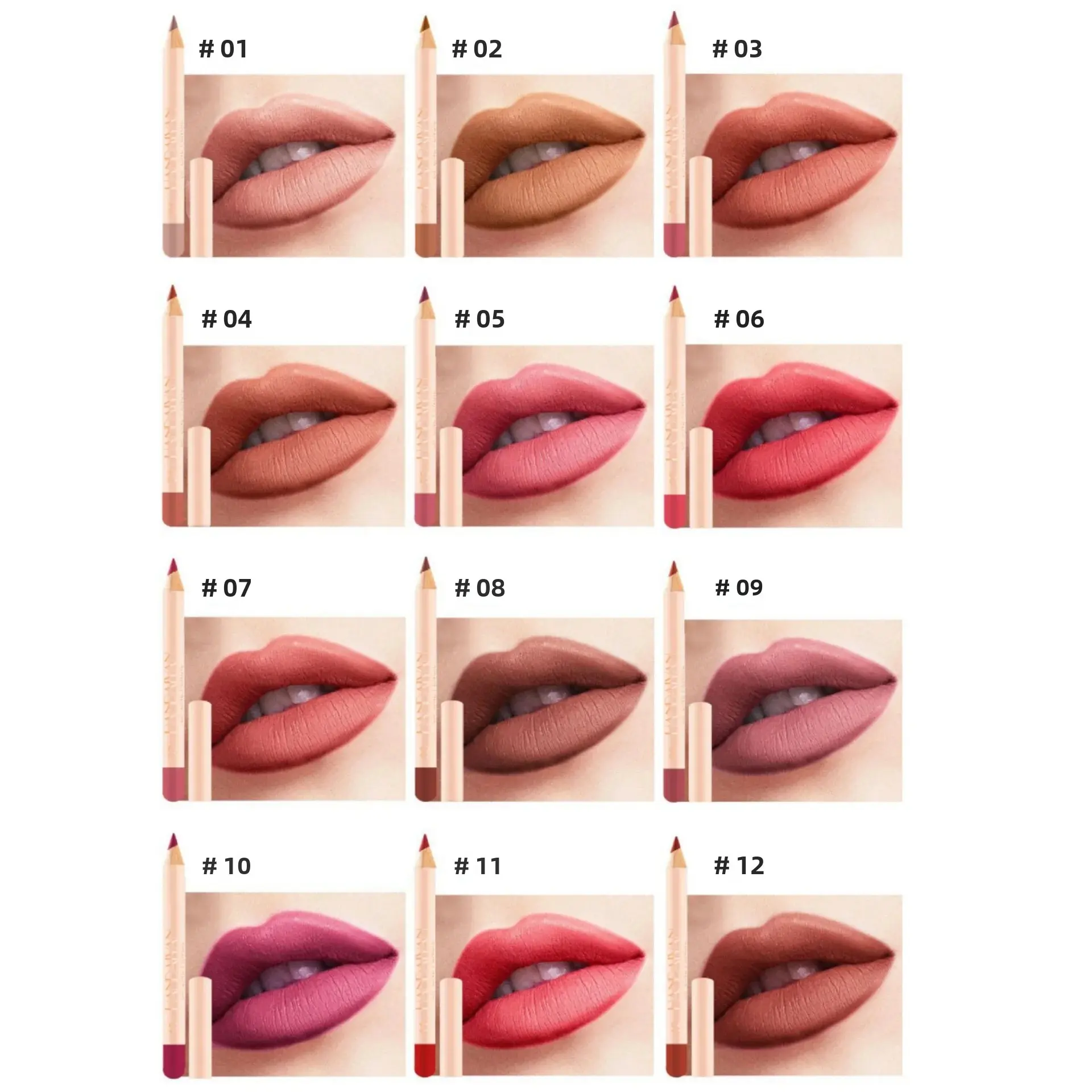 12pcs Waterproof Lipliner Pen Set Matte Long Lasting Lip Makeup Soft Natural Portable Lip Liner Exquisite Cosmetic
