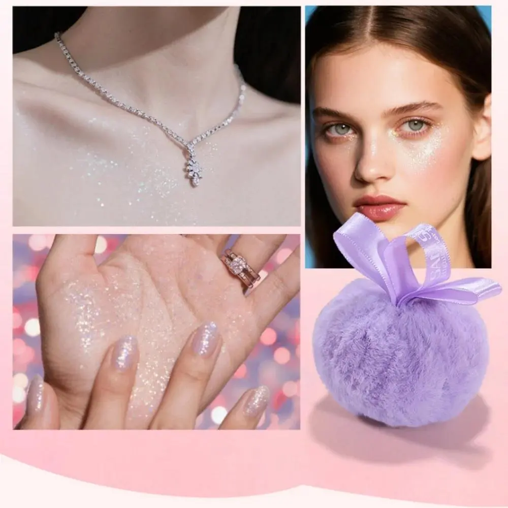 Pink Peach Shining Powder High Glitter Makeup For Face Body Collarbone Highlighting With Soft Puff Multi Use Cosmetic