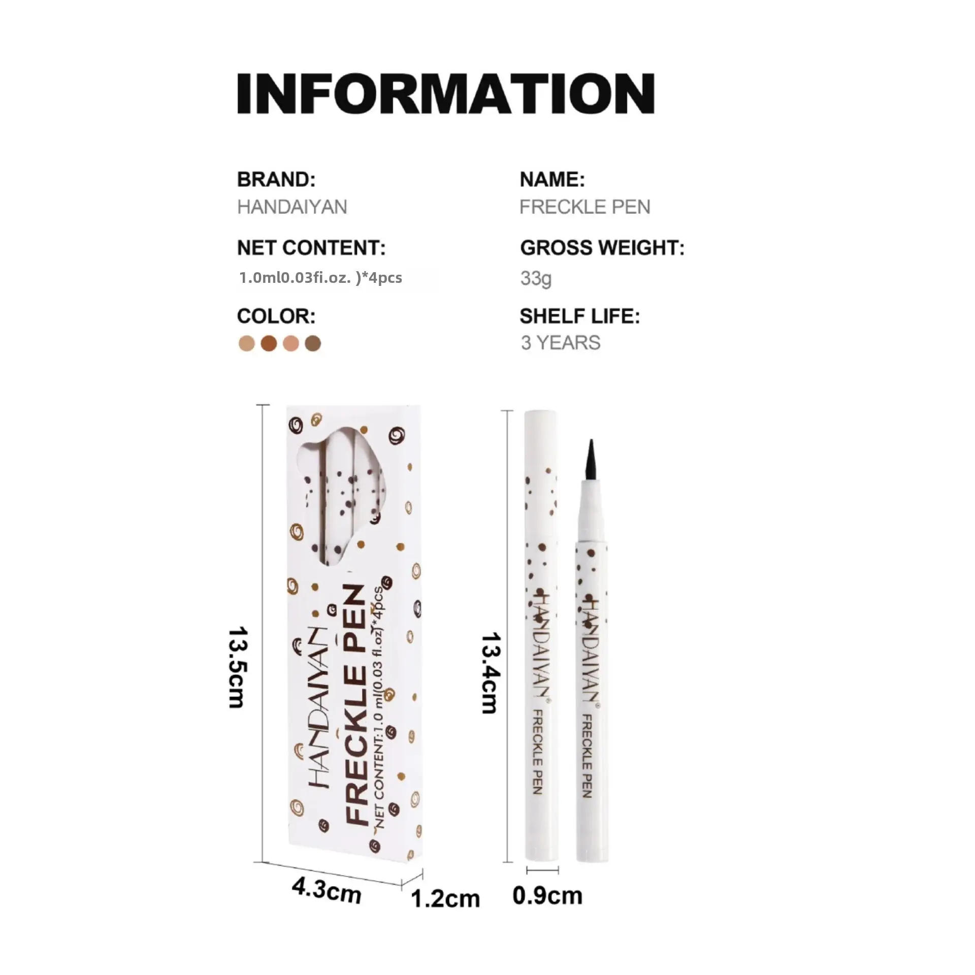 4PCS Natural Freckles Pen Long Lasting Waterproof Fake Sunkissed Makeup Dot Spot Tint Soft Brown Face Cosmetic