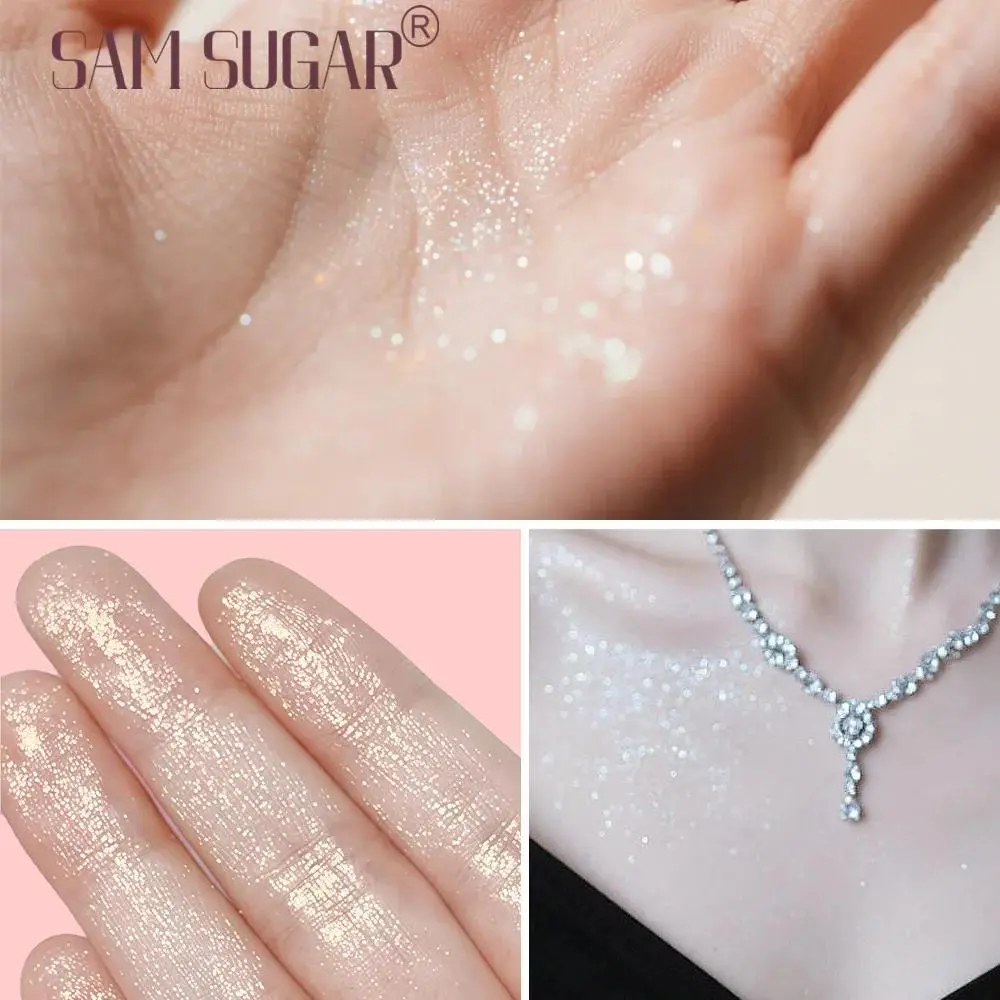 Pink Peach Shining Powder High Glitter Makeup For Face Body Collarbone Highlighting With Soft Puff Multi Use Cosmetic