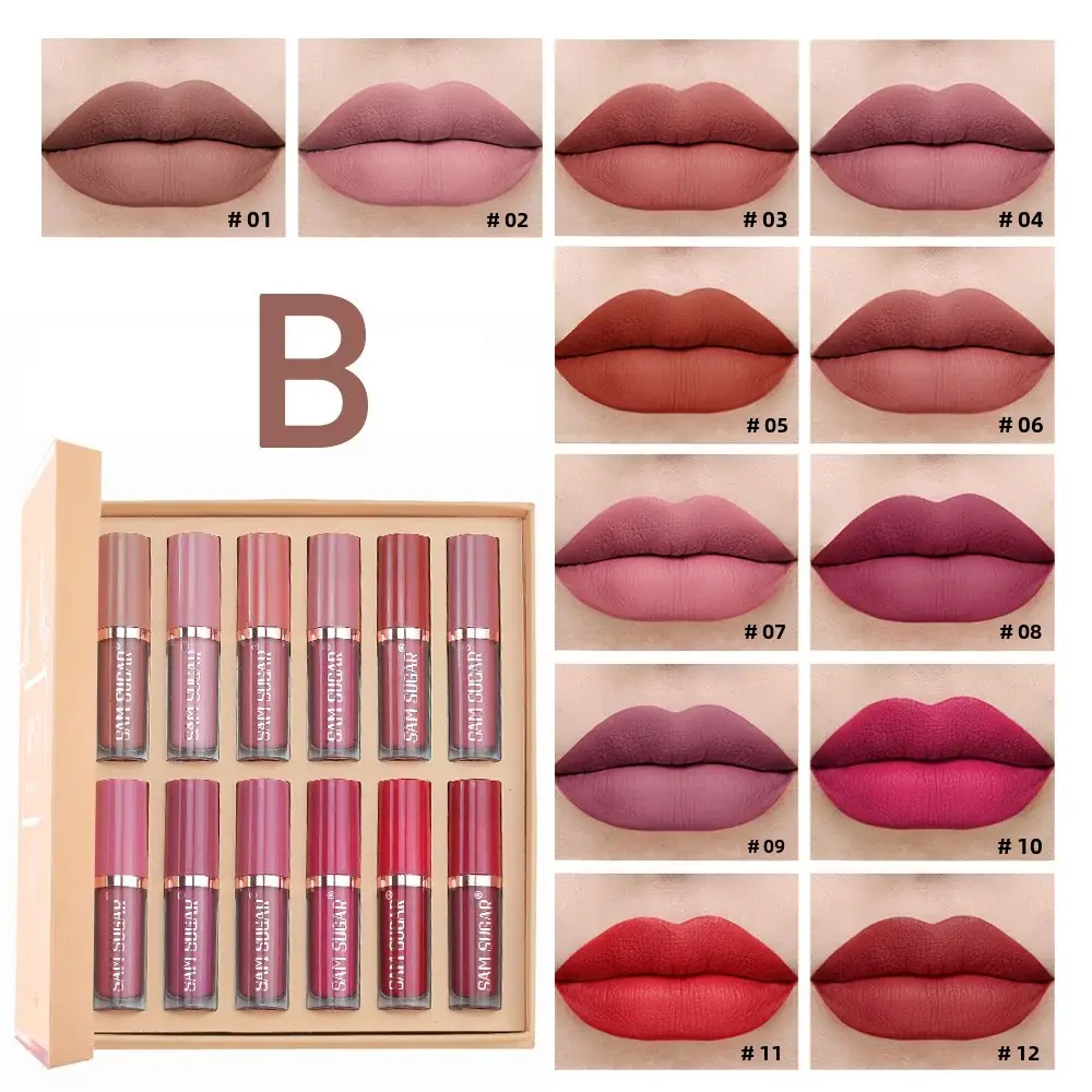 12pcs Nude Matte Velvet Lip Gloss Set Long Lasting Waterproof Non Stick Liquid Lipstick Makeup Gift Box For Women