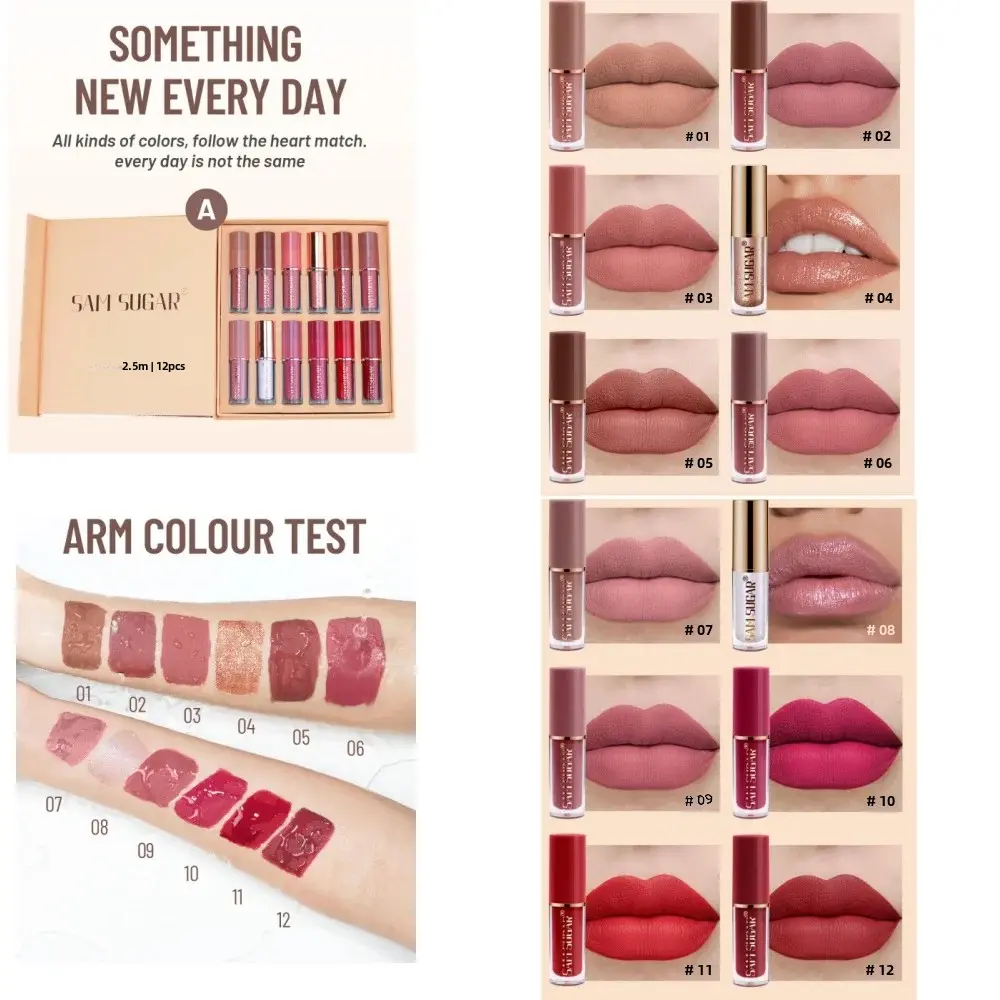 12pcs Nude Matte Velvet Lip Gloss Set Long Lasting Waterproof Non Stick Liquid Lipstick Makeup Gift Box For Women