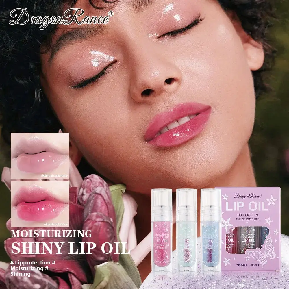 Icy Temperature Changing Lip Oil 3 Piece Set Sheer Pearlescent Shimmer Gloss Moisturizing Lip Stain For Women