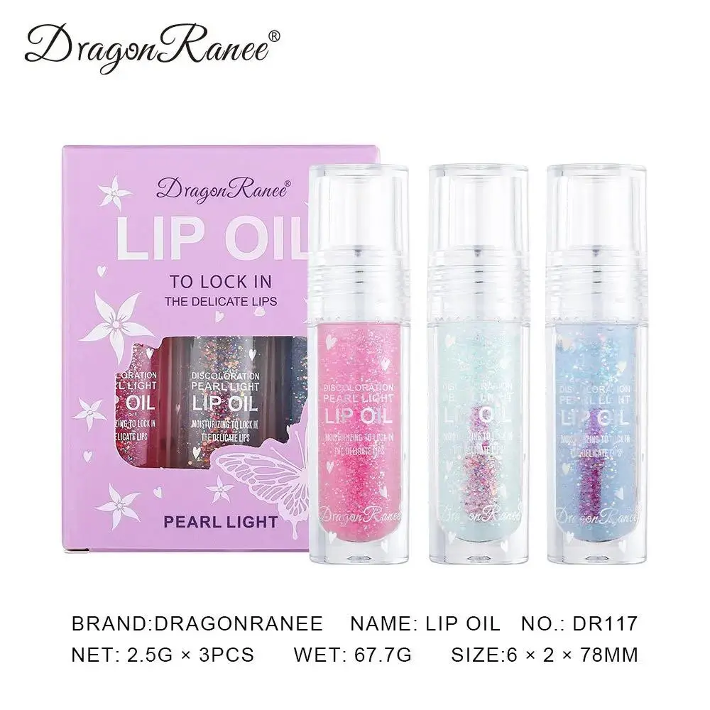 Icy Temperature Changing Lip Oil 3 Piece Set Sheer Pearlescent Shimmer Gloss Moisturizing Lip Stain For Women