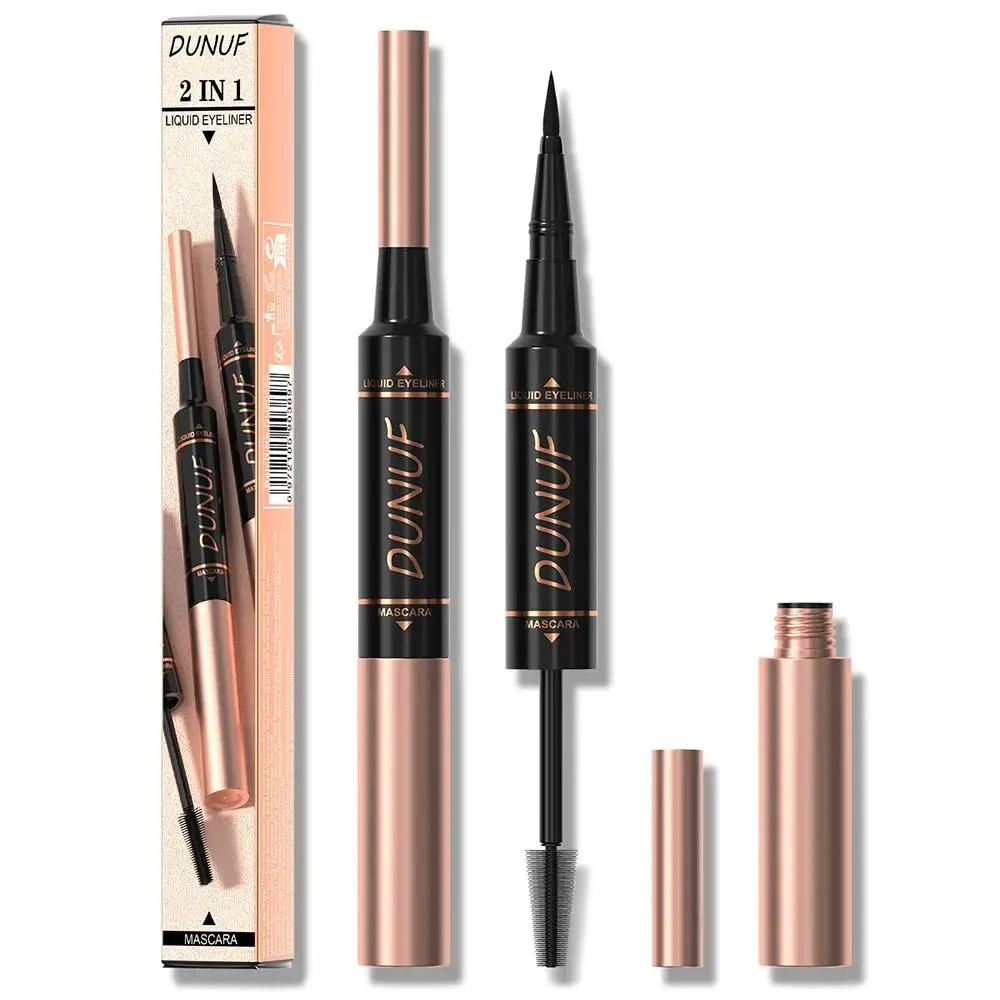 DUNUF Black 2in1 Mascara Eyeliner Waterproof Longwearing Smudgeproof Volumize Curl Lashes Eye Makeup