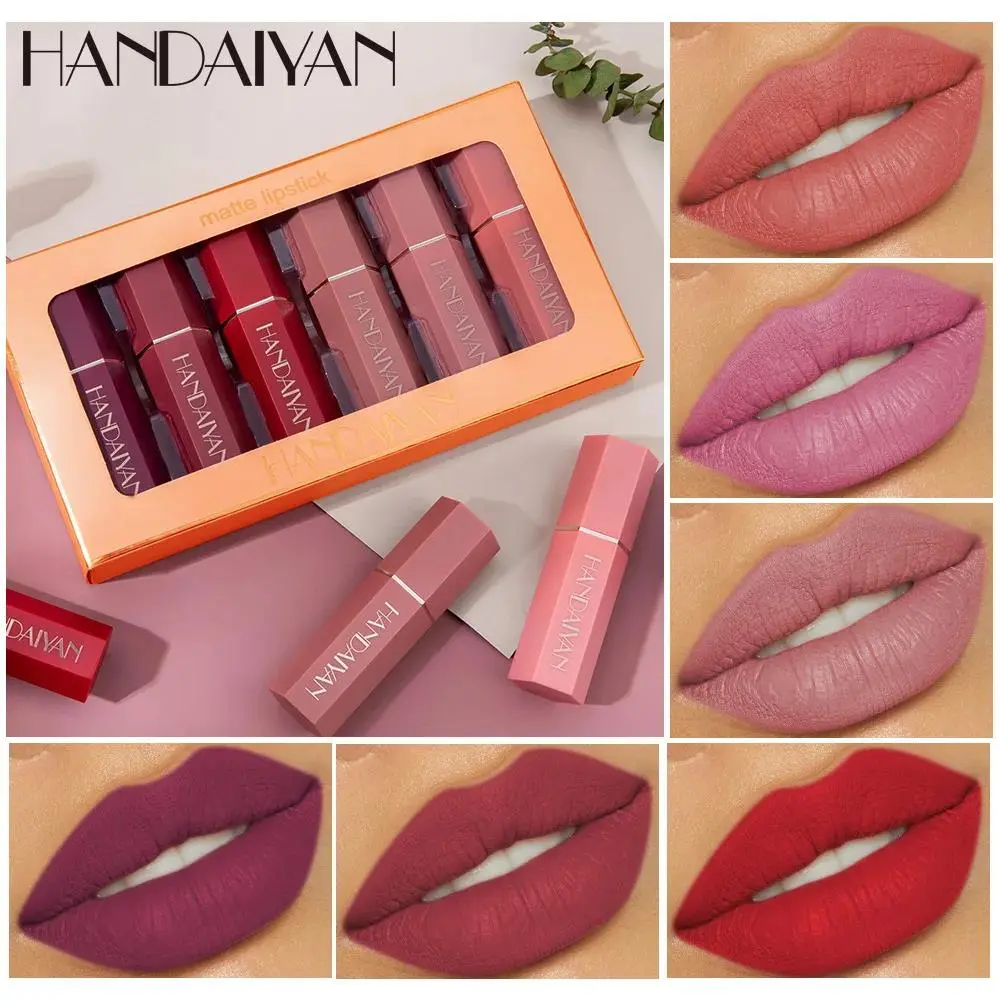 6 Pcs Matte Velvet Nude Lipstick Set Waterproof Long Lasting Red Brown Pigments Makeup For Sexy Lips Professional