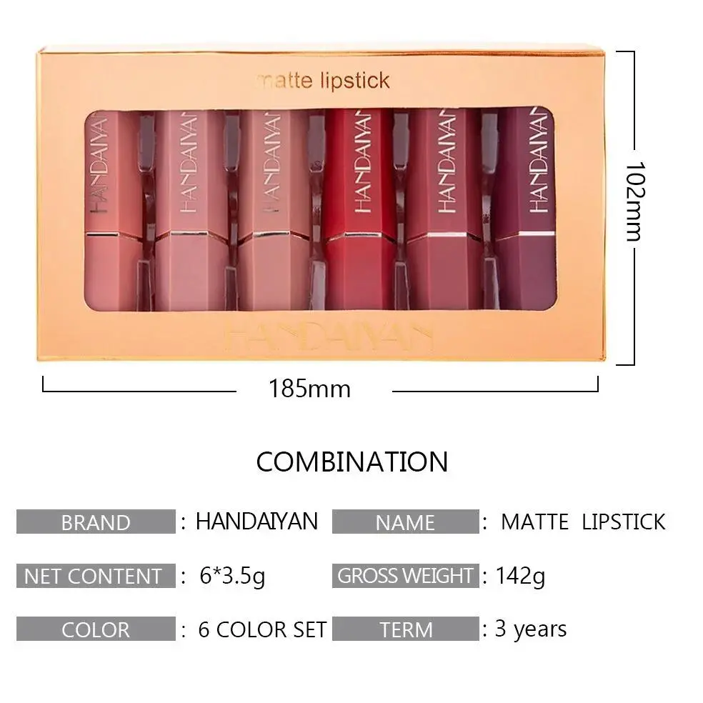 6 Pcs Matte Velvet Nude Lipstick Set Waterproof Long Lasting Red Brown Pigments Makeup For Sexy Lips Professional