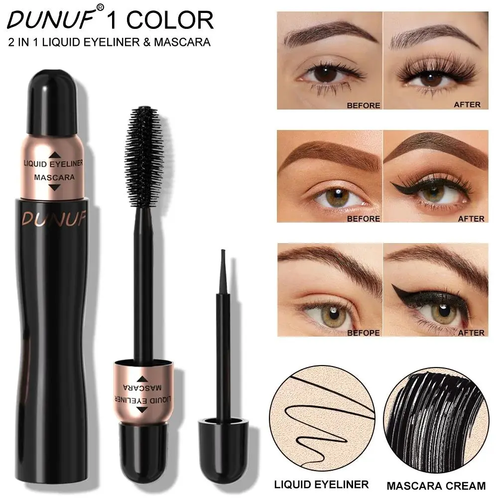 DUNUF Dual Mascara and Eyeliner Kit Smudge Free Lengthen Curl Volume Waterproof Black Eye Makeup Set