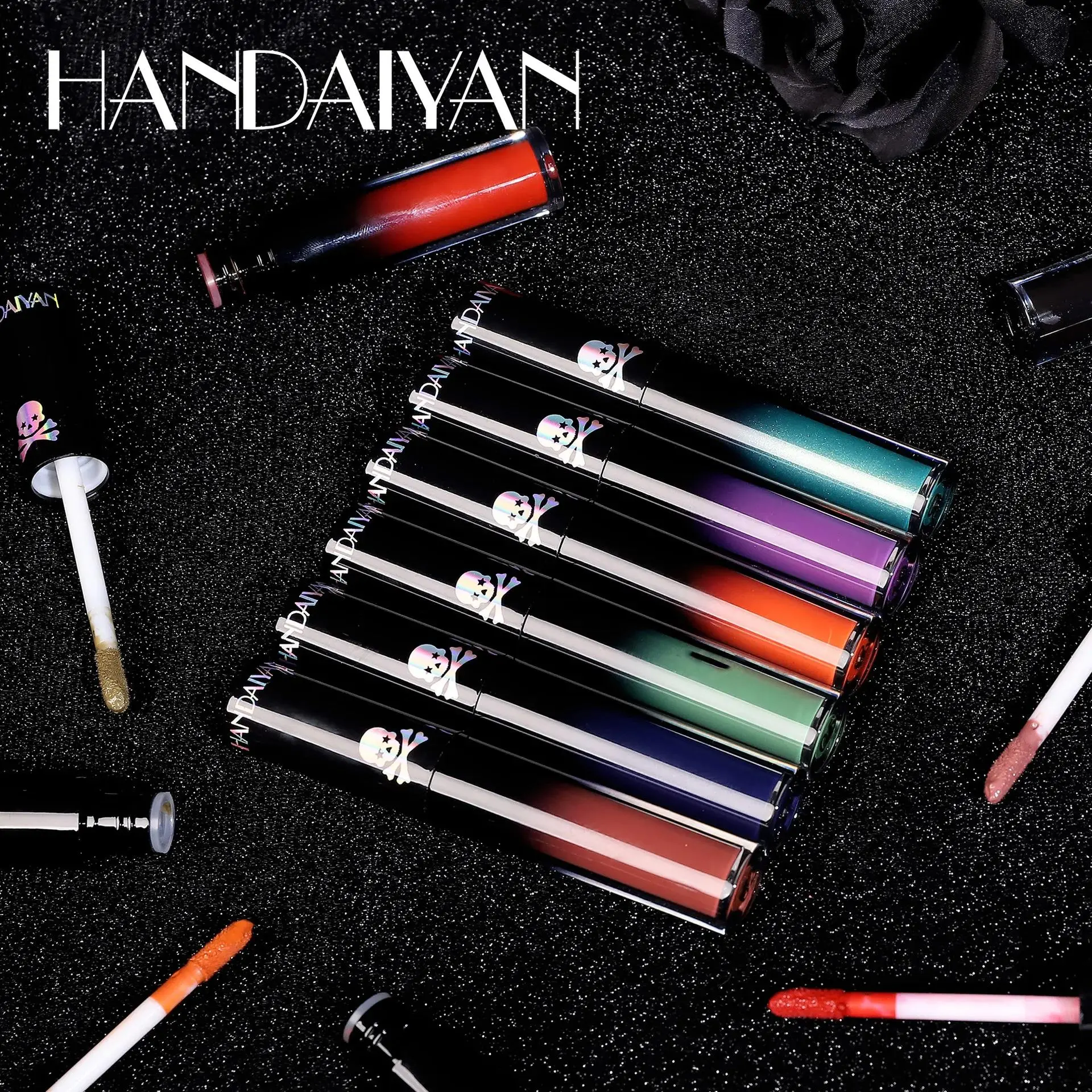Halloween Black Purple Lip Gloss 4 Piece Set Matte Long Lasting Vampire Lip Tint Cosplay Makeup Non Stick Lipstick