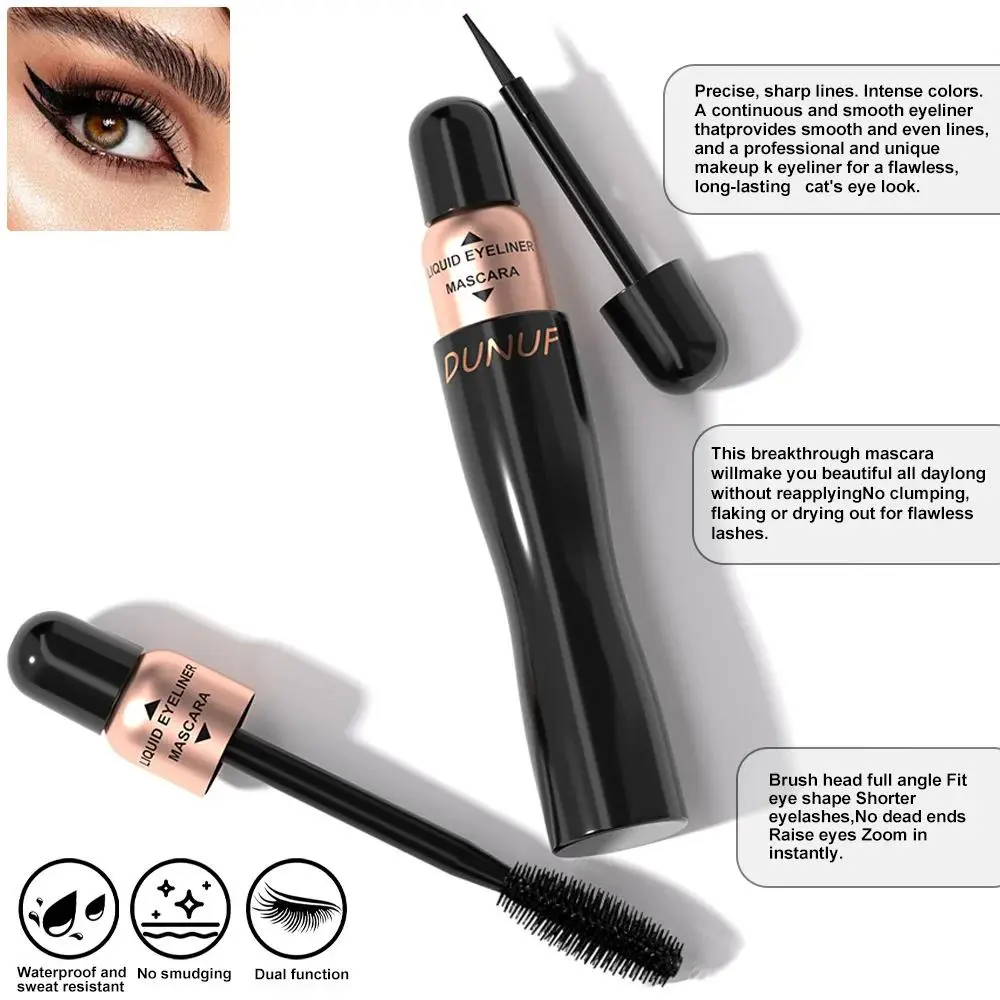 DUNUF Dual Mascara and Eyeliner Kit Smudge Free Lengthen Curl Volume Waterproof Black Eye Makeup Set