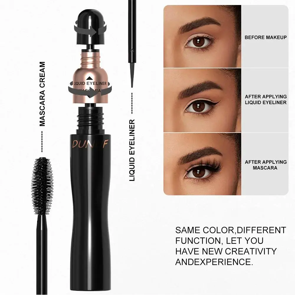 DUNUF Dual Mascara and Eyeliner Kit Smudge Free Lengthen Curl Volume Waterproof Black Eye Makeup Set