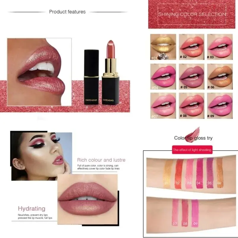 Pearl Changing Metallic Lipstick 9 Colors Long Lasting Shiny Warm Gold Plated Mermaid Maggie Women Lipstick
