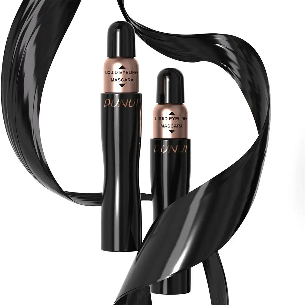 DUNUF Dual Mascara and Eyeliner Kit Smudge Free Lengthen Curl Volume Waterproof Black Eye Makeup Set