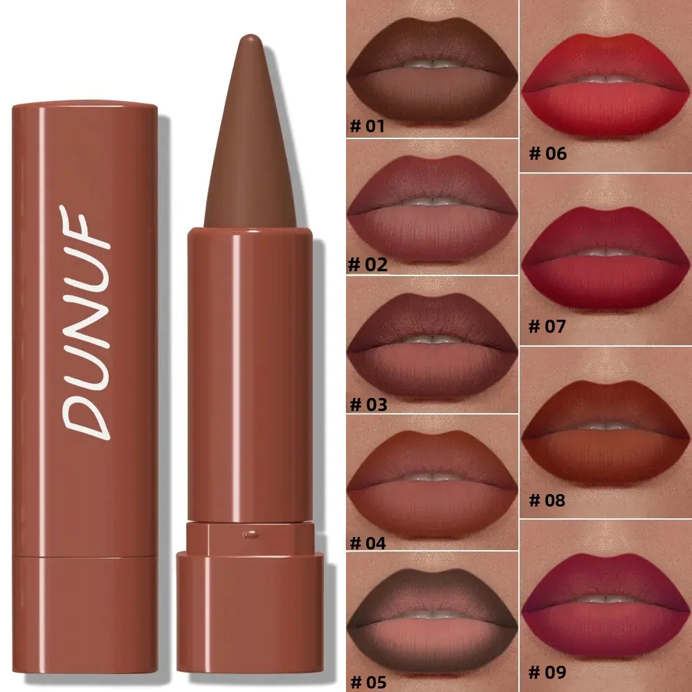 9 Colors Matte Velvet Lipstick Waterproof Long Lasting Non Sticky Lip Liner Contouring Crayon Gradient Tint Makeup