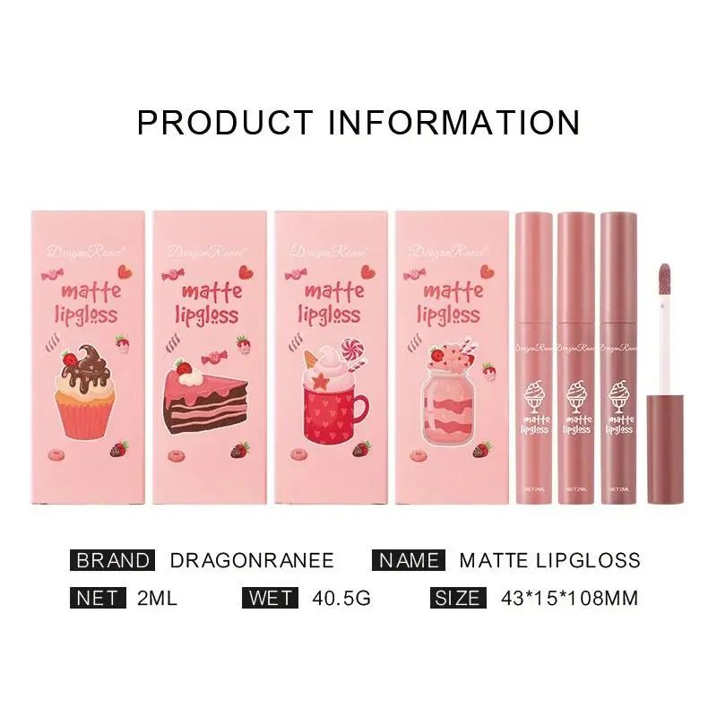 Dragon Ranee 3pcs Matte Lipgloss Set Velvet Liquid Lipstick Nude Lip Glaze Waterproof Long Lasting Non Sticky Lip Makeup Kit