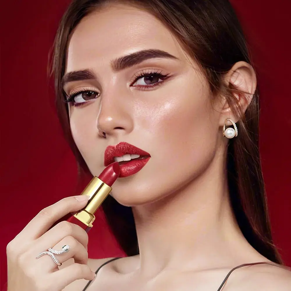 6 Colors Gold Bar Lipstick Diamond Pearlescent Glitter High Shine Non Sticky Long Lasting Pink Lips Makeup