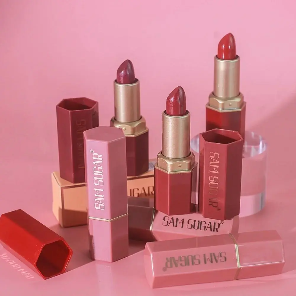 6 Colors Gold Bar Lipstick Diamond Pearlescent Glitter High Shine Non Sticky Long Lasting Pink Lips Makeup