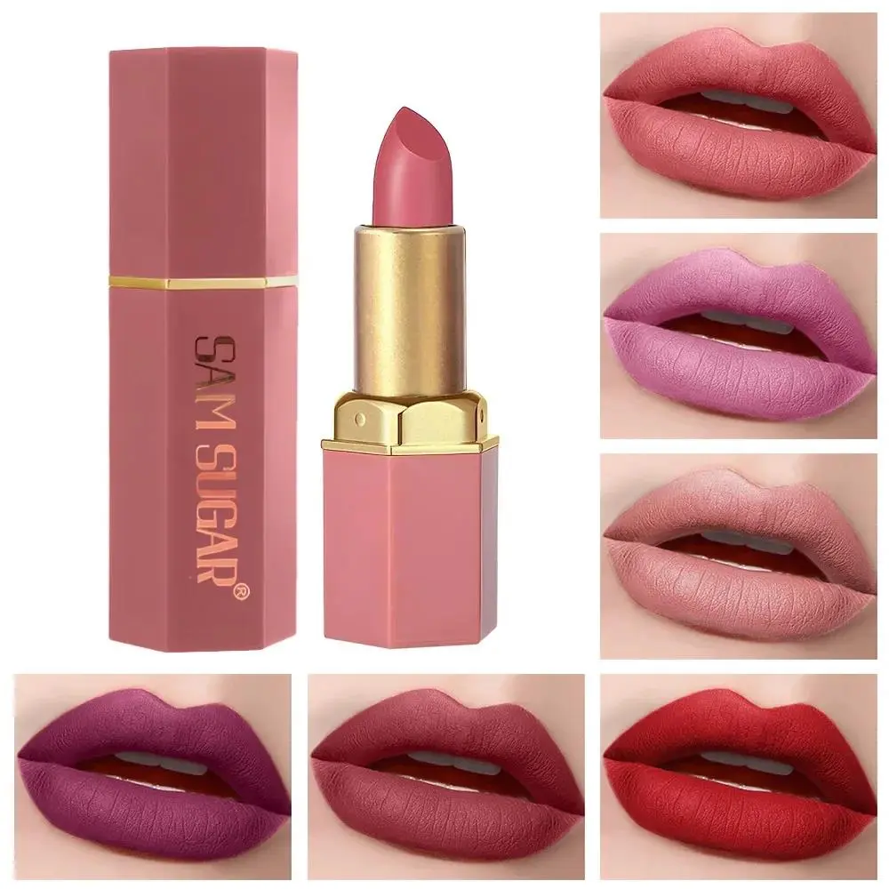 6pcs Matte Shiny Diamond Lipstick Set Long Lasting Non Sticky Moisturizing Velvet Lip Makeup Kit Sexy Red Colors