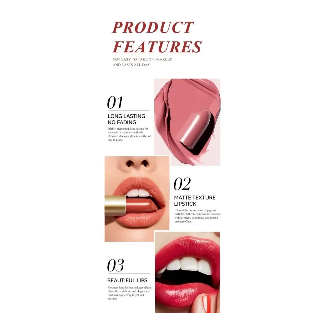 6pcs Matte Shiny Diamond Lipstick Set Long Lasting Non Sticky Moisturizing Velvet Lip Makeup Kit Sexy Red Colors