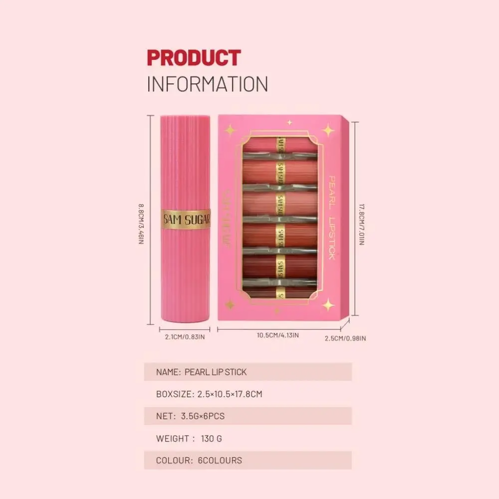 6pcs Diamond Pink Lipstick Set Chocolate Brown Metallic Glitter Long Lasting Shimmer Pearl Sparkling Lip Gloss Makeup