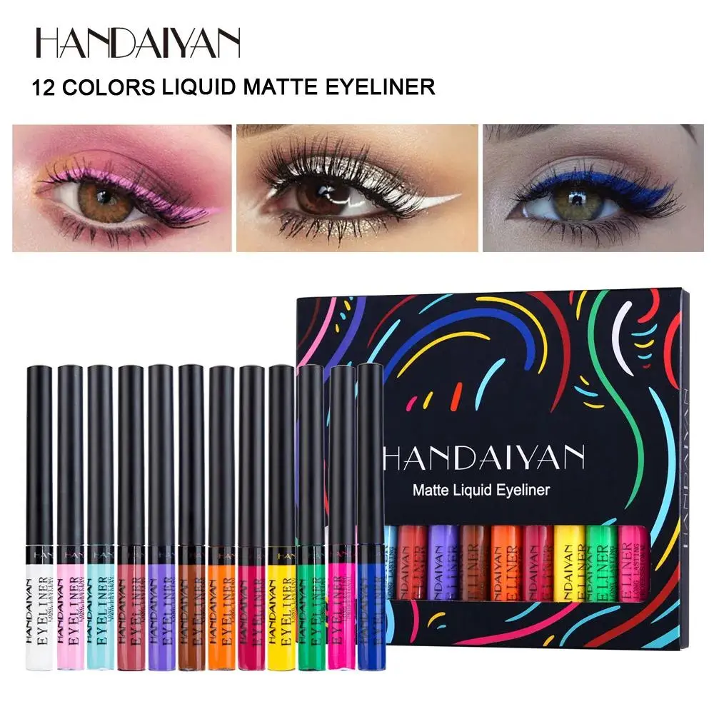 12 Colors Waterproof Eyeliner Pen Set Matte Long Lasting 24 Hours Fluorescent Eye Liner Pencils for Face Makeup Decoration