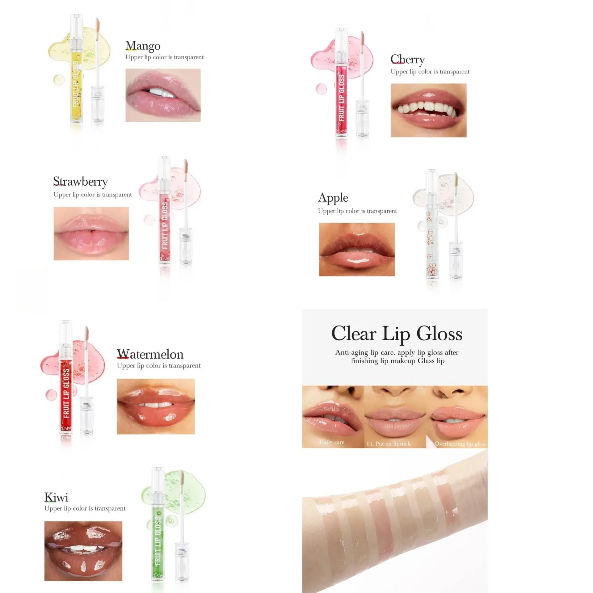 Glossy Lip Oil Moisturizer Transparent Fruit Flavor Shine Hydration Water Like Tinted Nourishing Care Gloss