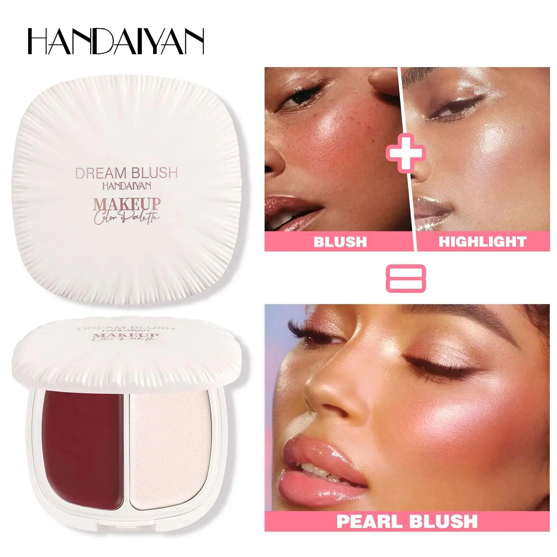 2 In 1 Dream Blush Highlighter Palette Natural Glow Face Contour Long Lasting Luminous Finish Healthy Radiance Duo