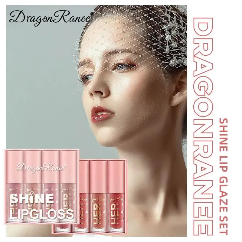 4PCS Hydrating Lip Gloss Set Long Lasting Waterproof Lipstick Vibrant Red Lip Tint Shiny Lip Glaze For Women Beauty