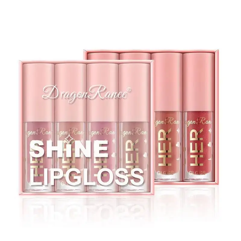4PCS Hydrating Lip Gloss Set Long Lasting Waterproof Lipstick Vibrant Red Lip Tint Shiny Lip Glaze For Women Beauty