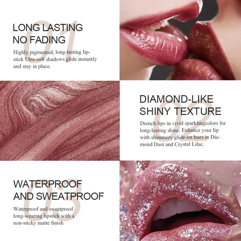 6 Color Pearlescent Velvet Lipstick Long Lasting Moisturizing Waterproof Glitter Lip Makeup Cosmetic Tool For Women