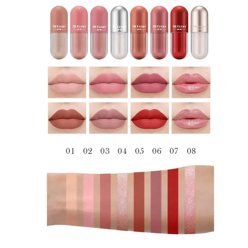 8pcs Velvet Finish Lip Gloss Set Long Lasting Liquid Lipstick Non Stick Easy Apply Mist Lipsticks Gift Beauty Makeup