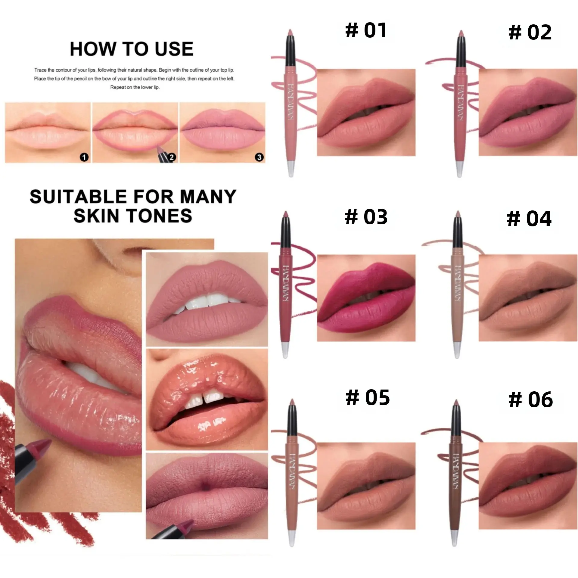 Long Wearing Matte Lipliner Set 6 Colors Creamy Texture Lip Defining Pencil Easy Glide Non Fading Makeup Must Have