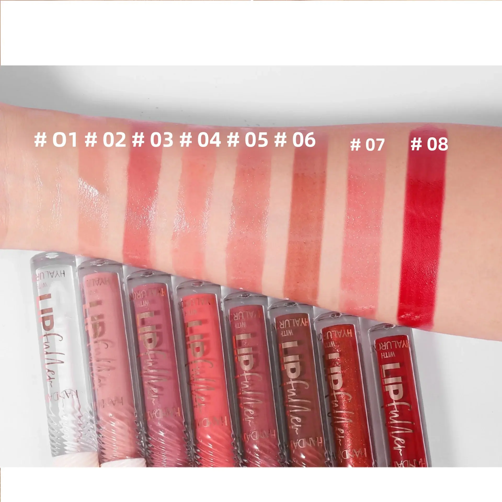 HANDAIYAN 8 Color Mirror Lip Gloss with Hyaluronic Acid Hydrating Moisturizing Pearl Infused Glossy Lipstick for Plump Lips