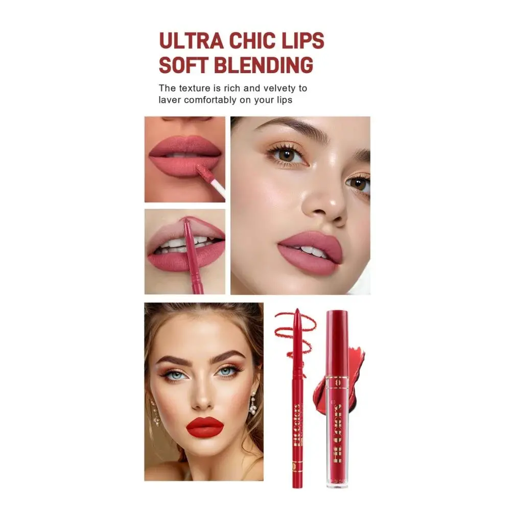 7pcs Matte Lipgloss Set With 6pcs Lip Liner Waterproof Long Lasting Non Stick Cup Hook Lip Makeup Glaze Kit