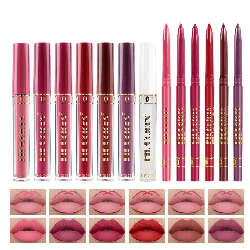 7pcs Matte Lipgloss Set With 6pcs Lip Liner Waterproof Long Lasting Non Stick Cup Hook Lip Makeup Glaze Kit