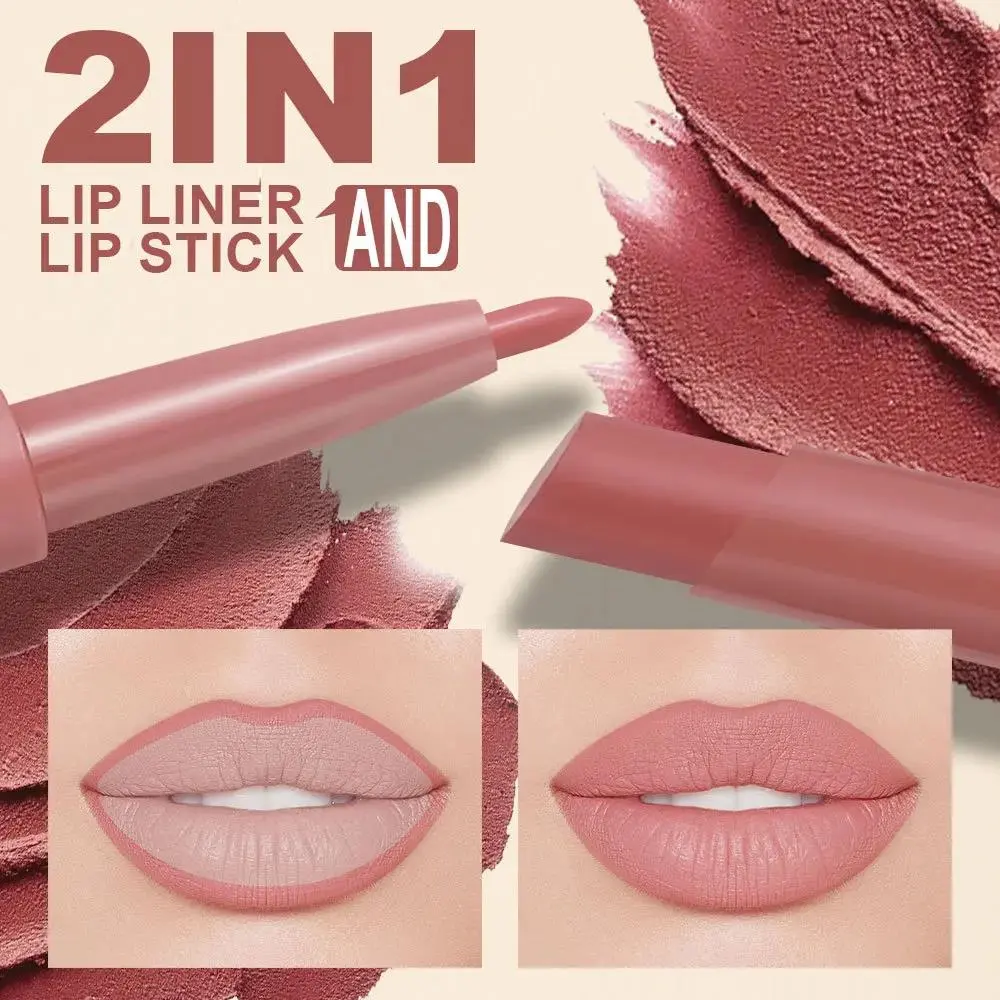 Double Head Matte Lip Liner Pencil 2 in 1 Long Lasting Waterproof Nude Red Lipstick Brighten Outline Makeup Stick
